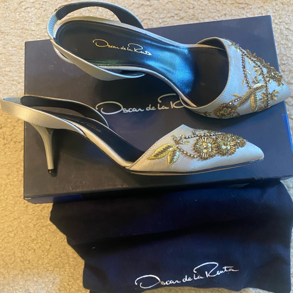 Oscar de la Renta beaded satin heels